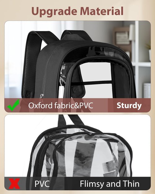 KIMNERPU Clear Backpack - Heavy Duty Transparent Bookbag with Reinforced Straps | X-Large Black for School & Travel