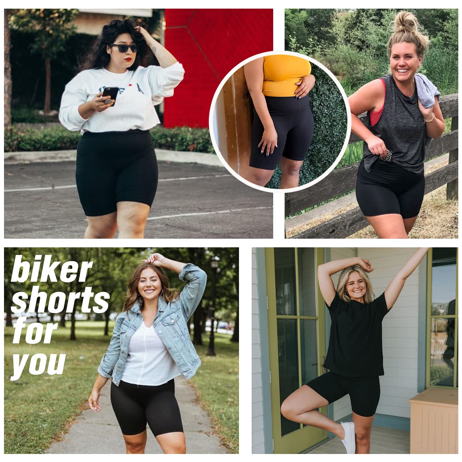Hi Clasmix 3 Pack Plus Size Biker Shorts for Women(1X-4X)-High Waisted Non-See Through Workout Super Soft Black Yoga Shorts(3 Pack Black,XXL)
