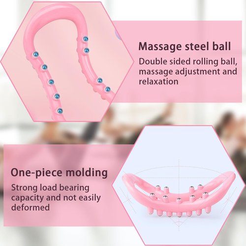 Hikiwin Set of 2 Pilates Yoga Fitness Rings, Pilates Circle Stretch Resistance Training Support Massage, Yoga Equipment Ring with Massage Steel Balls, Training Ring for Pilates, Pink