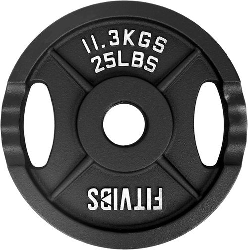 Fitvids Olympic Weight Plates - 2-Inch Cast Iron for Strength Training | 25LB Pair
