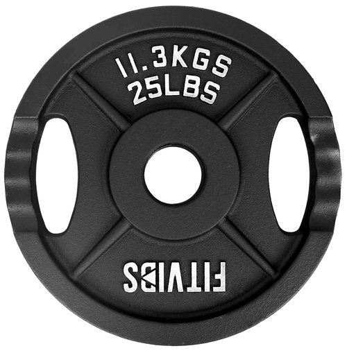 Fitvids Olympic 2-Inch Cast Iron Plate Weight Plate for Strength Training and Weightlifting, Two Hole Style, 25LB Pair