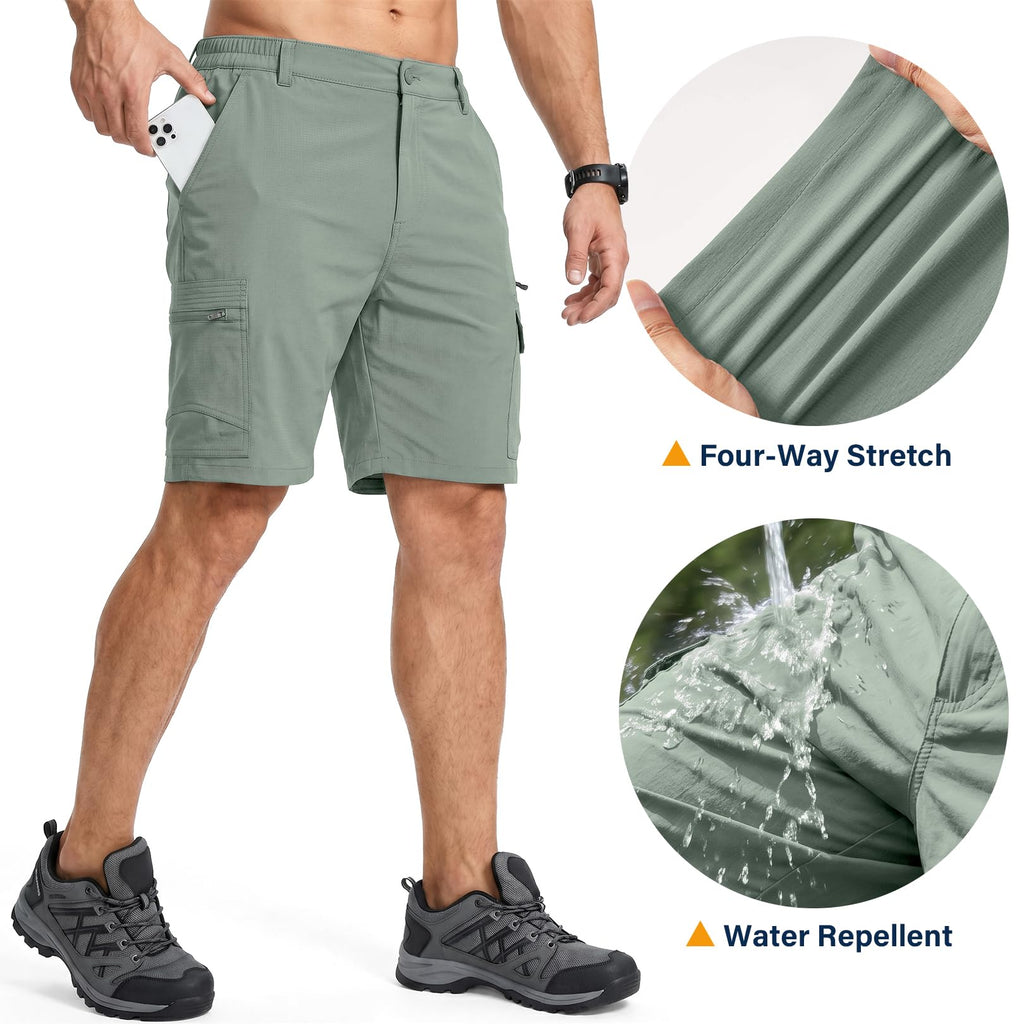 Jessie Kidden Mens Outdoor Casual Expandable Waist Lightweight Water Resistant Quick Dry Fishing Hiking Shorts (6222 Green Sage 40)