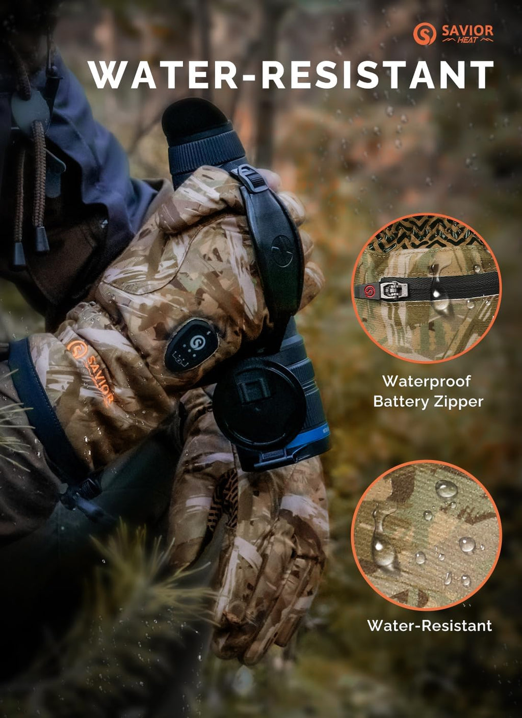 SAVIOR HEAT Heated Gloves - Upgraded Waterproof Electric Gloves for Hunting | 11H Type-C Camo Design