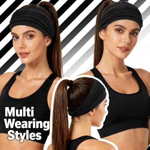 Huachi Headbands for Women - Non-Slip Thick Workout Headbands | Soft Large Knotted Turban Hair Wraps (Pack of 6)