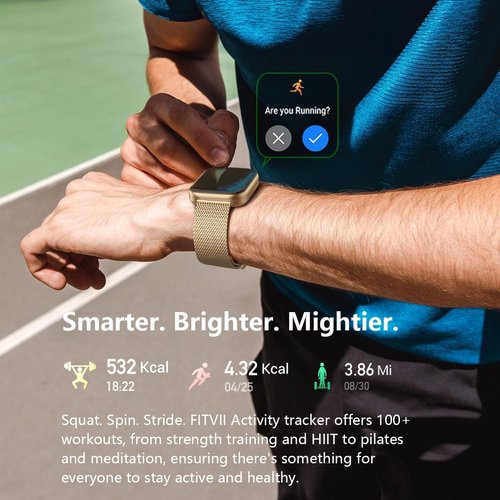 FITVII Smart Watch - Health & Fitness Tracker with 24/7 Heart Rate, Blood Pressure & Sleep Monitoring | 120+ Sport Modes