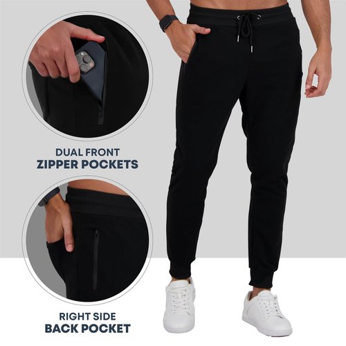 CROWN VOGUE Fleece Mens Joggers with Pockets, Mens Sweatpants, Workout Sweats for Men - Black - Large