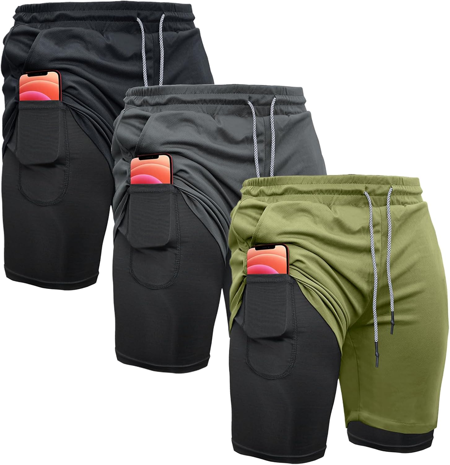 OEBLD Men's 2-in-1 Athletic Shorts - Comfortable Gym & Running Wear | 7'' with Towel Loop