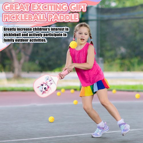 Lunmon Kids Paddle with 2 Cute Ball Small Grip Lightweight Fiberglass Rackets Paddle Set for Christmas Party Gifts Children 4-11 Years Old