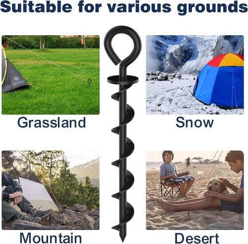 Eurmax USA Canopy Tent Stakes - Durable Corkscrew Steel Design with Installation Tool & 4 Wind Ropes | Set of 4 (Black)