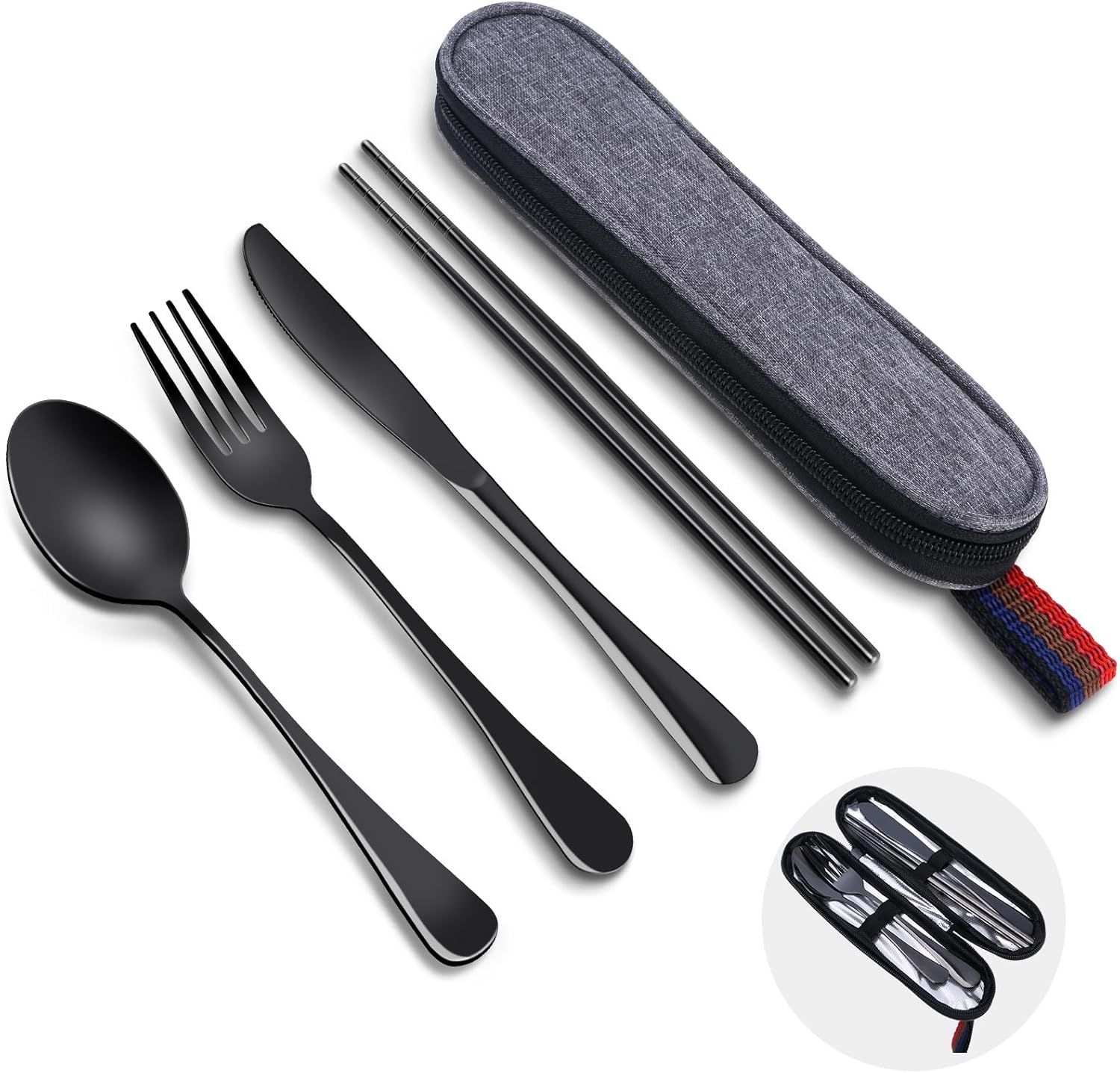 Skiennix Reusable Travel Utensils Set - Premium Stainless Steel Flatware for Camping & Picnics | Dishwasher Safe
