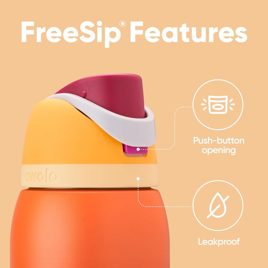 Owala FreeSip Insulated Stainless Steel Water Bottle - 32 oz BPA-Free | Citrus Crush for Sports & Travel