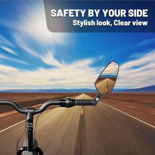 Bar End Bike Mirror, Slim Wide-Angle Rear View Mirror for Bicycle, 360° Adjustable Shatterproof Side Mirror for E-Bike, MTB, Commuter Bike (Left or Right Side)