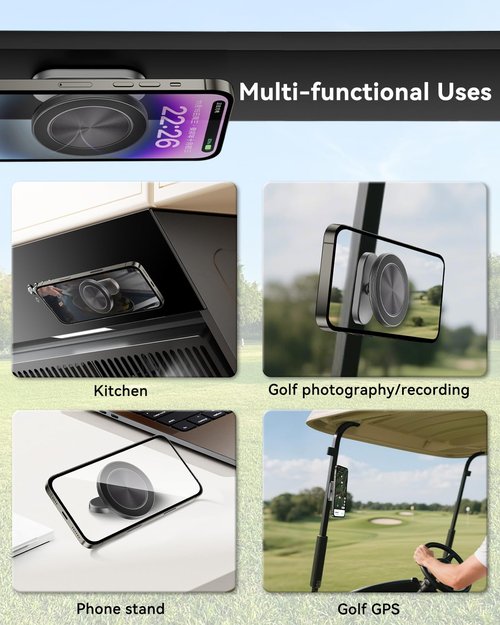 ALAFLY Magnetic Golf Cart Phone Holder Compatible with MagSafe, Fits EZGO/Club Car/Yamaha Golf Cart Accessories, for iPhone 16 15 14 13 12 Pro Max Plus Mini