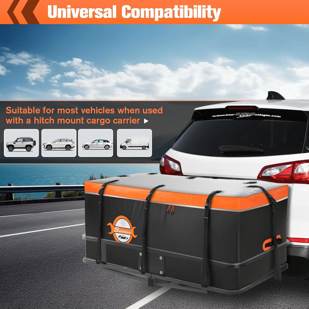 Sailnovo Waterproof Hitch Cargo Carrier Bag - 20 Cubic Feet Soft Shell Storage with 8 Straps & Lock