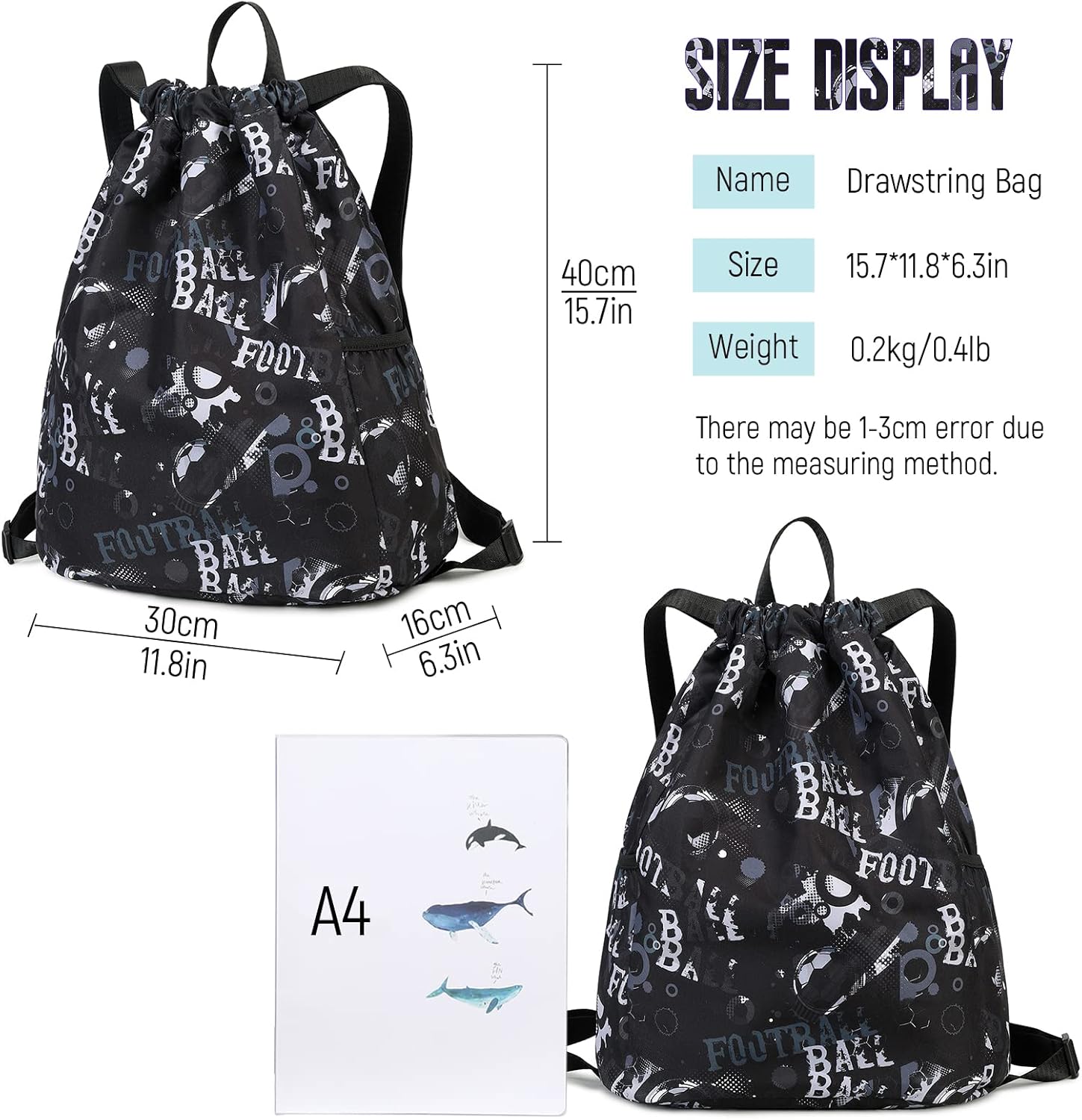 Skiennix Drawstring Backpack - Versatile Gym & Sports Bag for Men & Women | Black, Ideal for Soccer & Beach Gear