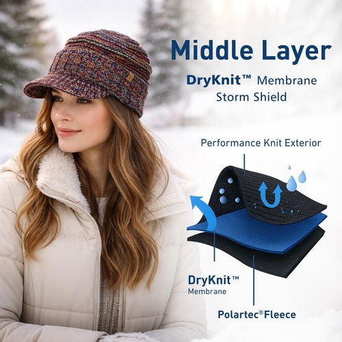 TOP-EX Winter Waterproof Fleece Lined Visor Beanie with Brim for Women Snow Cold Weather Warm Fashion Knit Stylish Outdoor Big Head Beige Medium