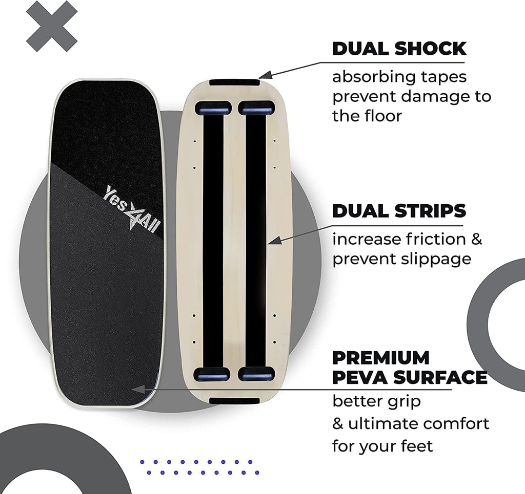 Yes4All Balance Board - Surf Trainer for Enhanced Core Strength & Balance Control | Adjustable Stoppers