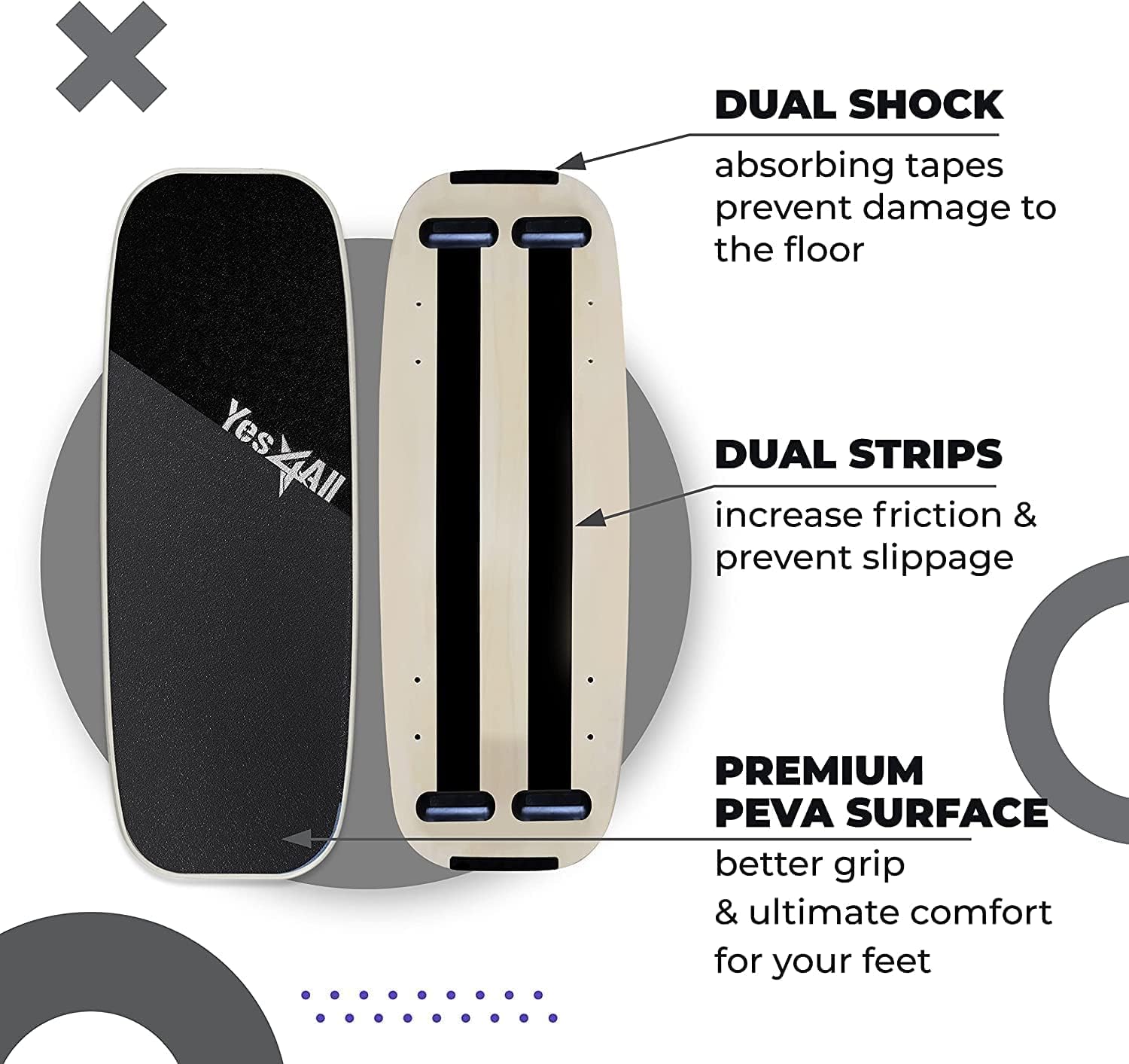 Yes4All Balance Board - Surf Trainer for Enhanced Core Strength & Balance Control | Adjustable Stoppers