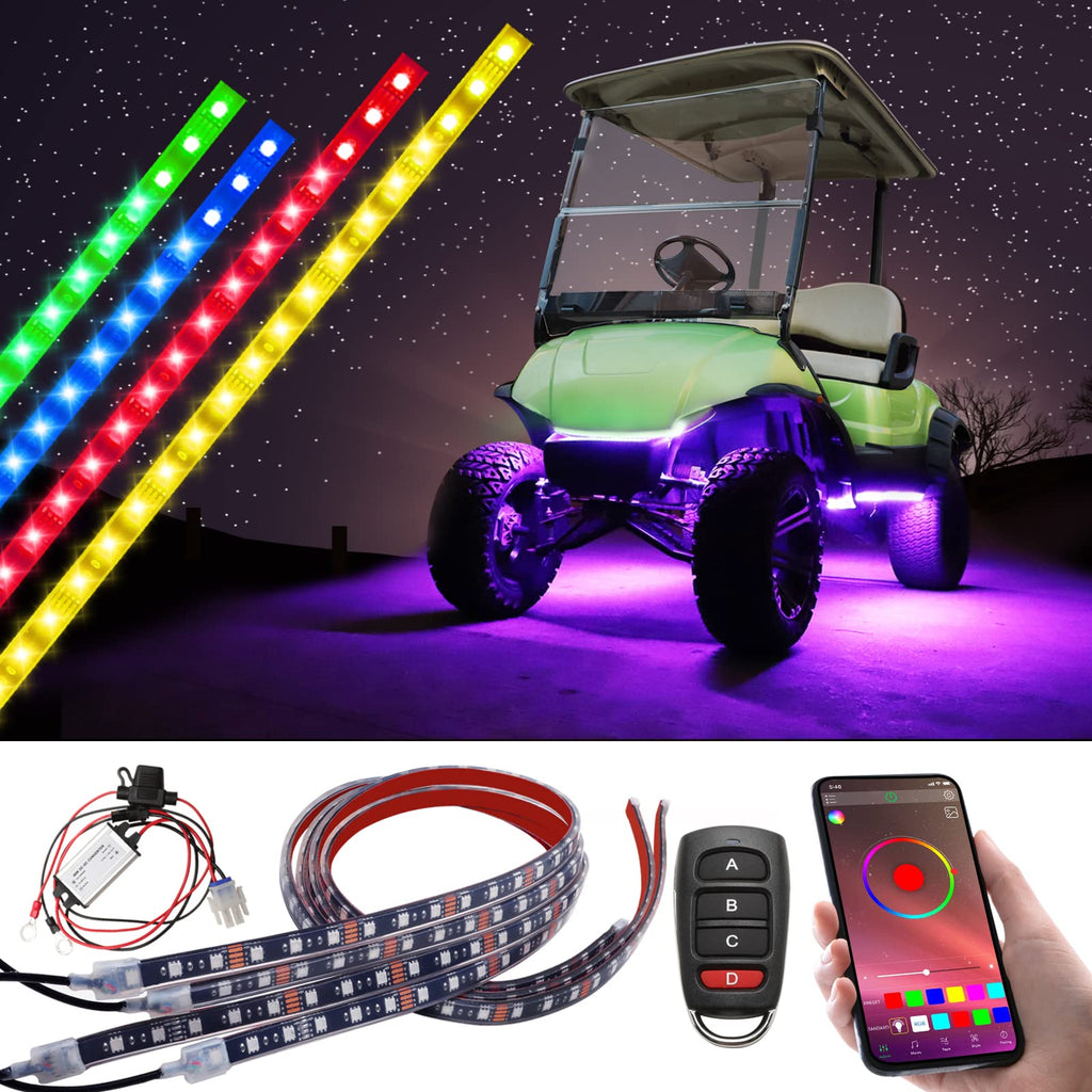 Roykaw Golf Cart Underglow Accent Neon Lighting Kit Standard Million Color LED for EZGO/Club Car/Yamaha Models, Water Resistant Flexible Tubes and Remote Control/APP Control