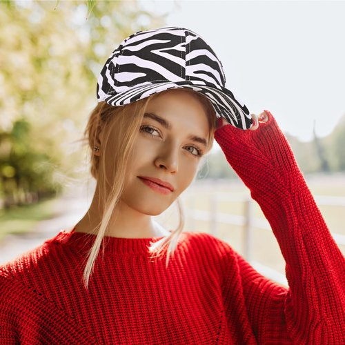 Yonchic Zebra Print Unisex Adjustable Baseball Cap, Animal Print Washed Cotton Baseball Caps for Women Men, Cute Summer Hats