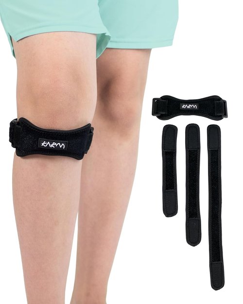 KARM Kids Knee Brace Strap - Osgood Schlatter Support for Youth | Adjustable Patellar Tendon Band in Black