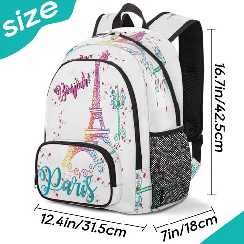 Bonjour Paris | Eiffel Tower Kids Backpack - Lightweight, Waterproof Schoolbag for Teens, Colorful Design