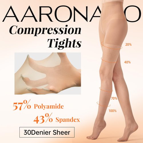 Aaronano 2 Pairs Compression Pantyhose for Women, 10-15mmHg High Waist Compression Stockings, 30D Shaping Tights For women