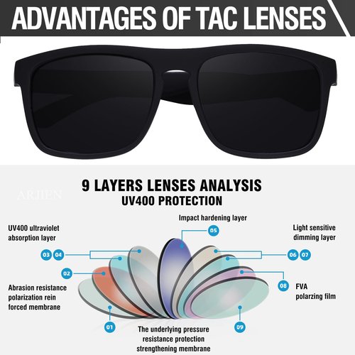 Arjien Polarized Sunglasses Men UV Protection Square Mens Sun Glasses Driving Fishing Golf Running Beach Essentials for Men (3 Pack (Black+Blue Mirrored+Red Mirrored))