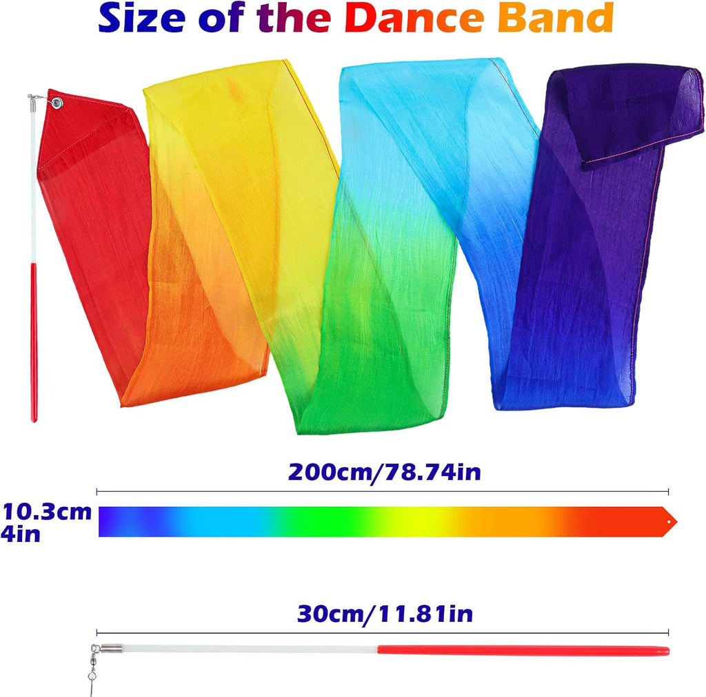 Skiennix 100% Silk Dance Ribbons - Rainbow Streamers for Kids' Gymnastics & Party Decor