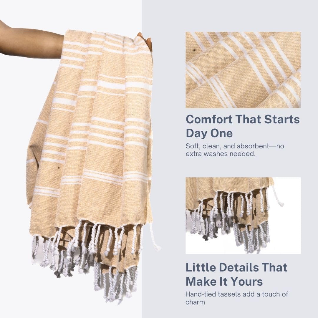 Skiennix Oversized Cotton Turkish Beach Towels - Quick Dry & Absorbent | Extra Large 36"x72" (Desert Sand, 2 Pack)