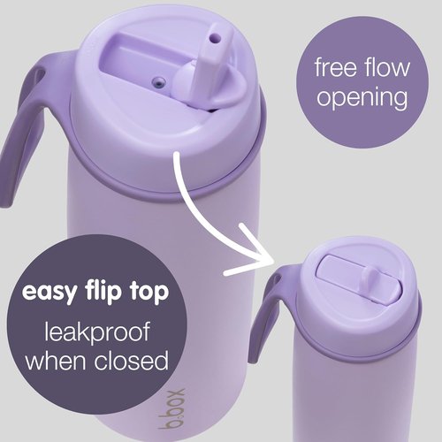 b.box Insulated Water Bottle - 23oz Flip Top Lid, 44 Hours Cold, Leak Proof, BPA Free - Lilac Love