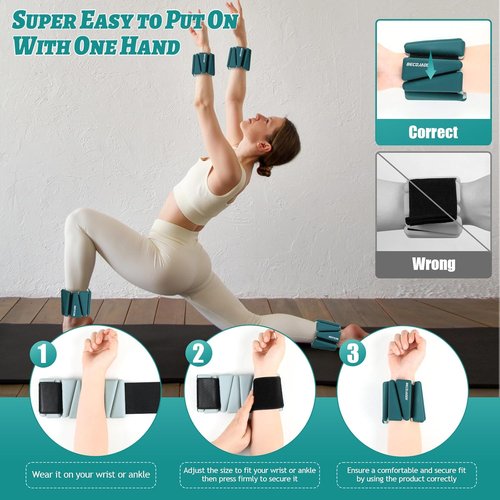BECOJADDE Ankle Weights - Adjustable Set of 2 (1 lb/2 lb/3 lb) for Pilates, Running, Yoga & Workouts