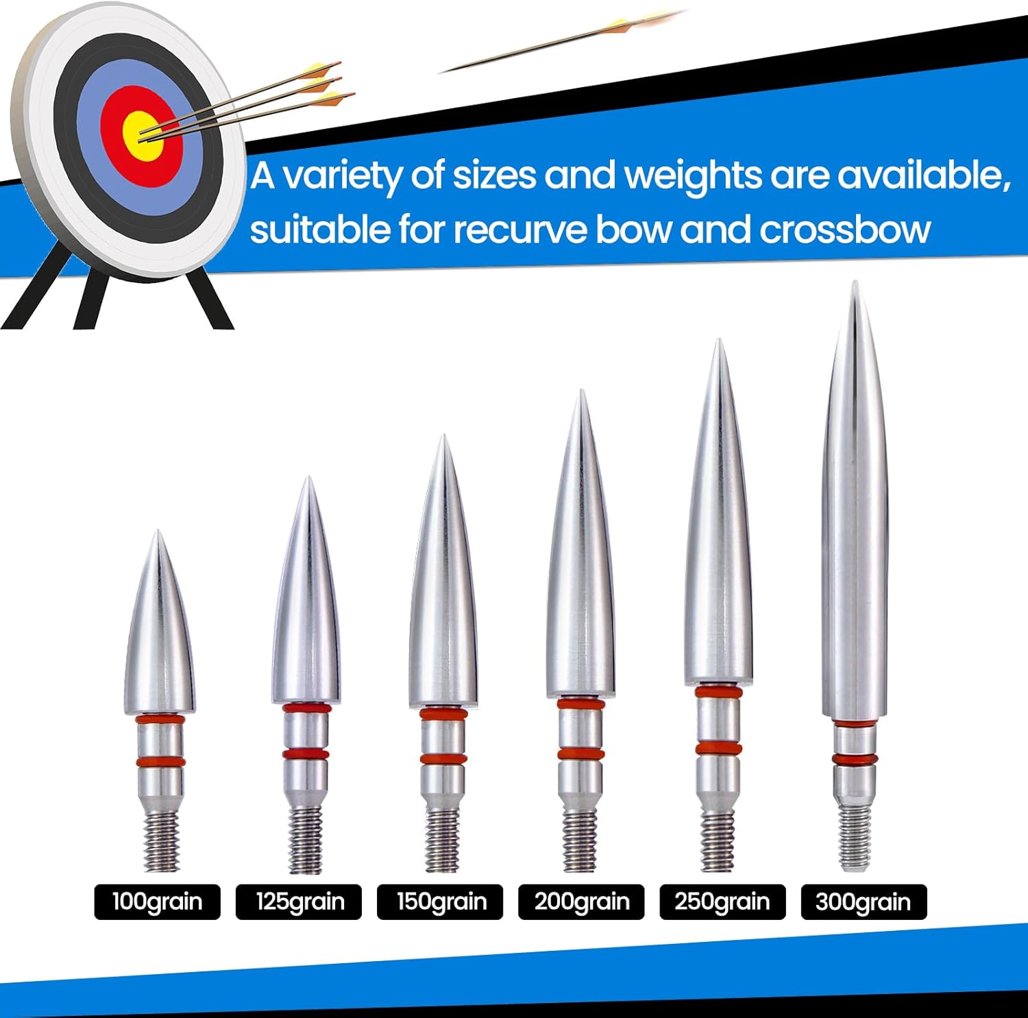 Skiennix Archery Field Points - 12pcs Screw-In Broadheads for Recurve & Compound Bows | 100-300 Grain