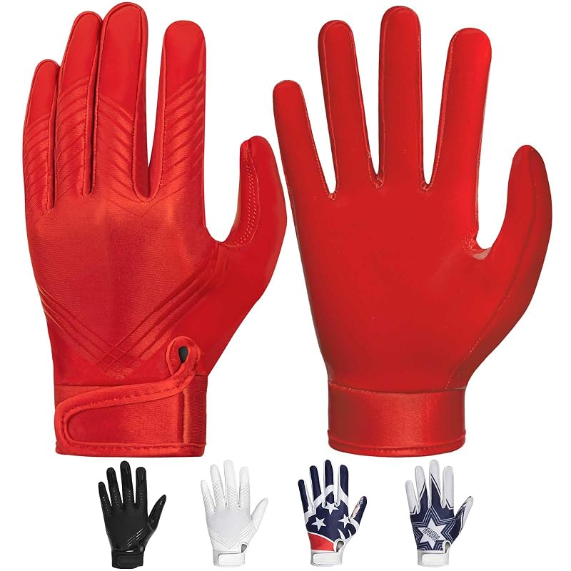 RIGWARL Football Gloves RED+Adult-L, Super Sticky Receiver Gloves for Men, Youth & Kids