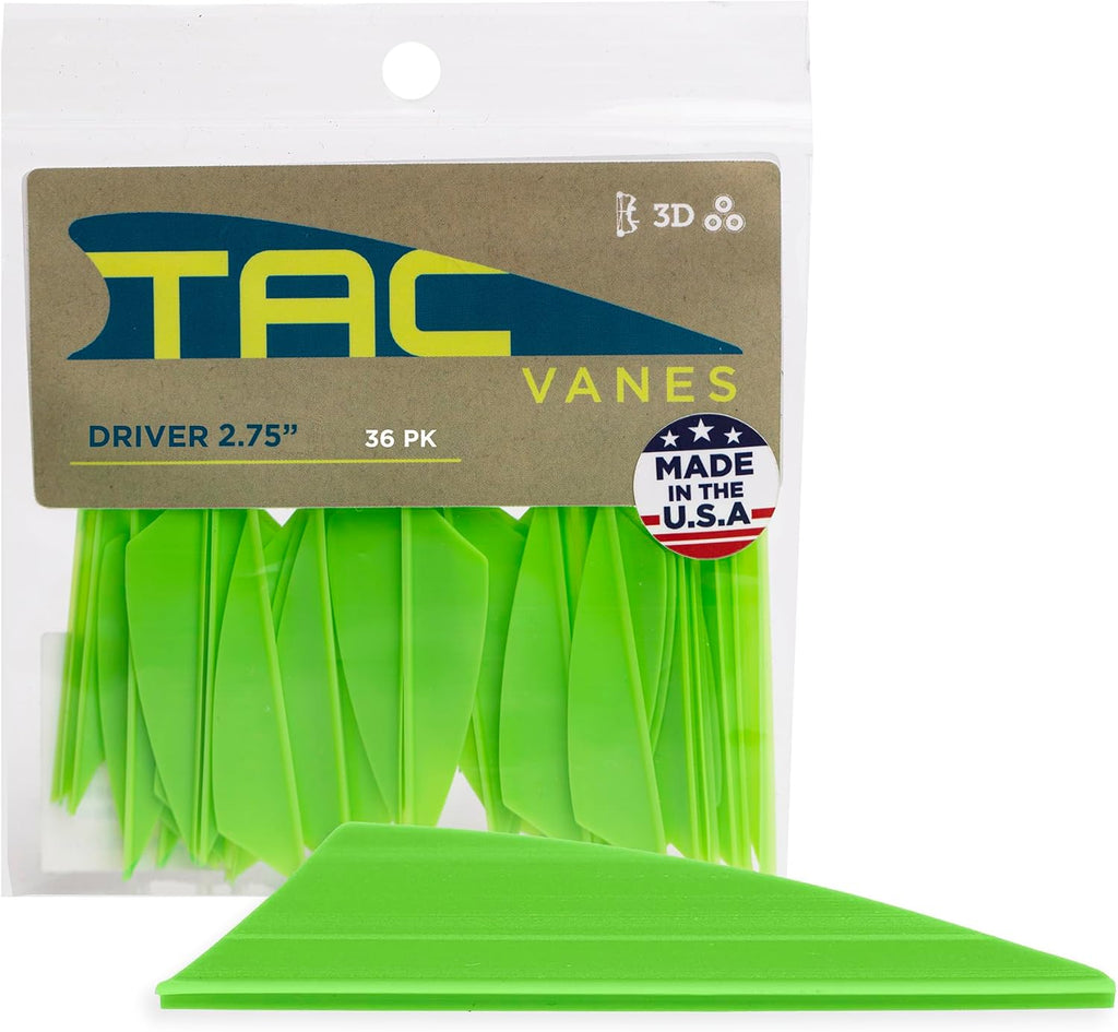 TAC Vanes 2.75" Driver Arrow Vanes - Durable, Lightweight Archery Fletching for Compound & Crossbow | Green 36 Pack