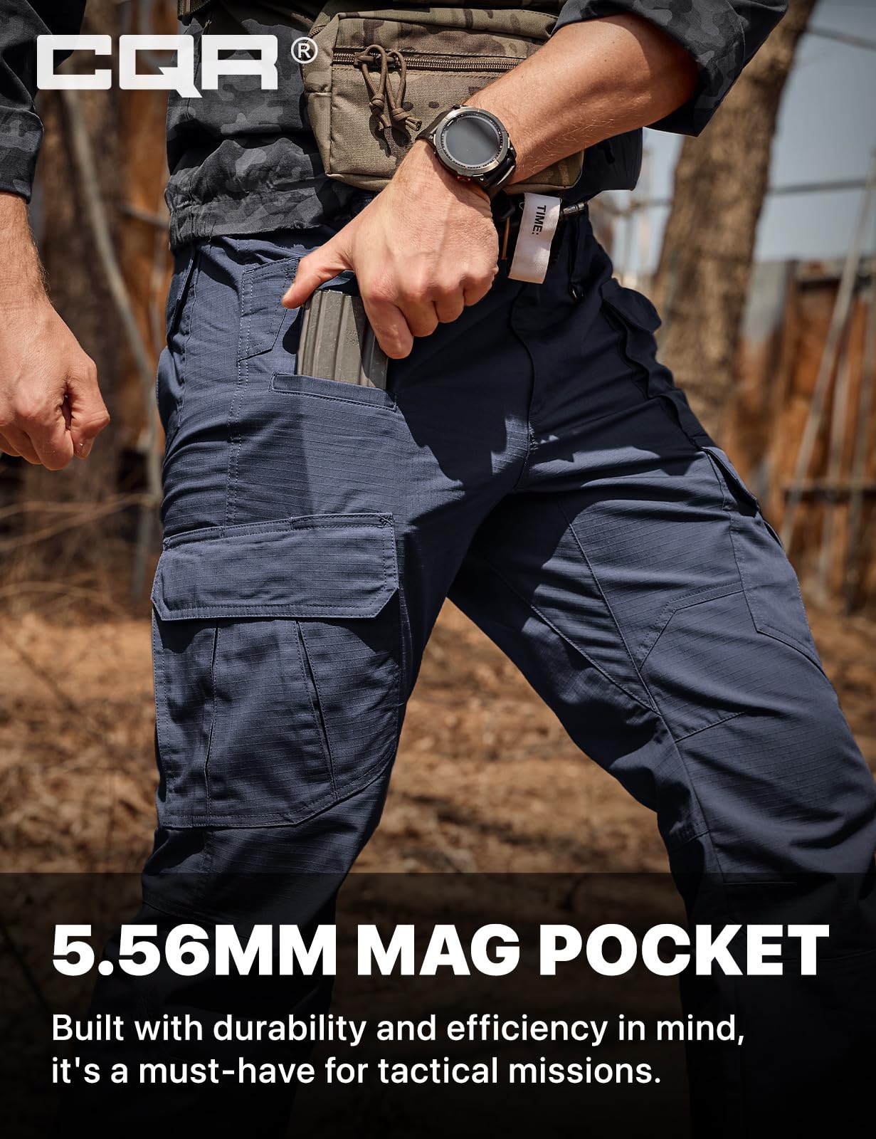 CQR Men's Tactical Pants, Water Resistant Ripstop Cargo Pants, Lightweight EDC Work Hiking Pants, Outdoor Apparel, Duratex Mag Pocket Police Navy, 40W x 32L