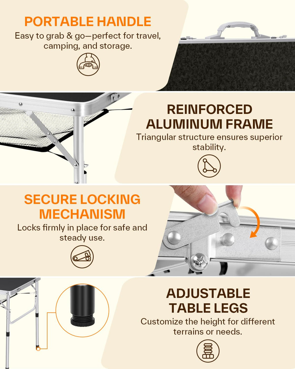 Sportneer Folding Table: Adjustable Height Camping Essentials 23.6" L x 15.7" W 2 Height with Mesh Layer - Compact & Portable Small Folding Table for Outdoor Camp Garden Picnic BBQ Dining Cooking
