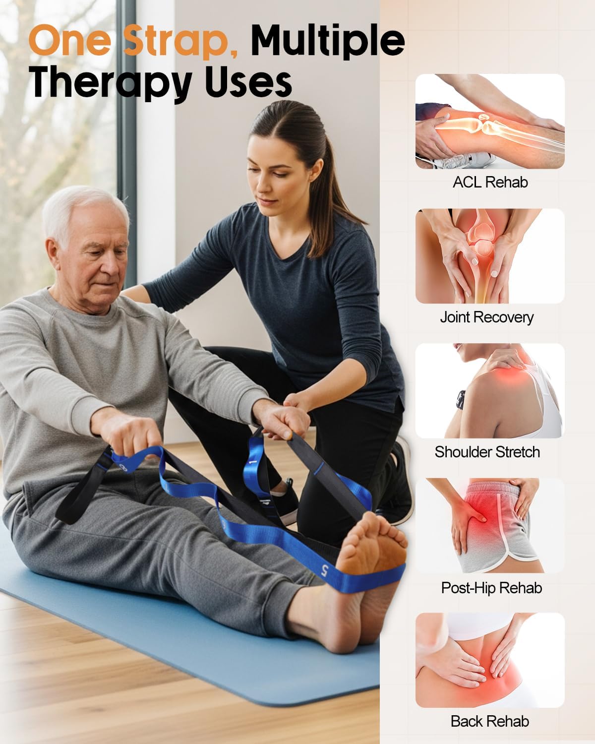Trideer Yoga Straps - Durable Non-Elastic Stretching Straps with Loops for Flexibility & Therapy