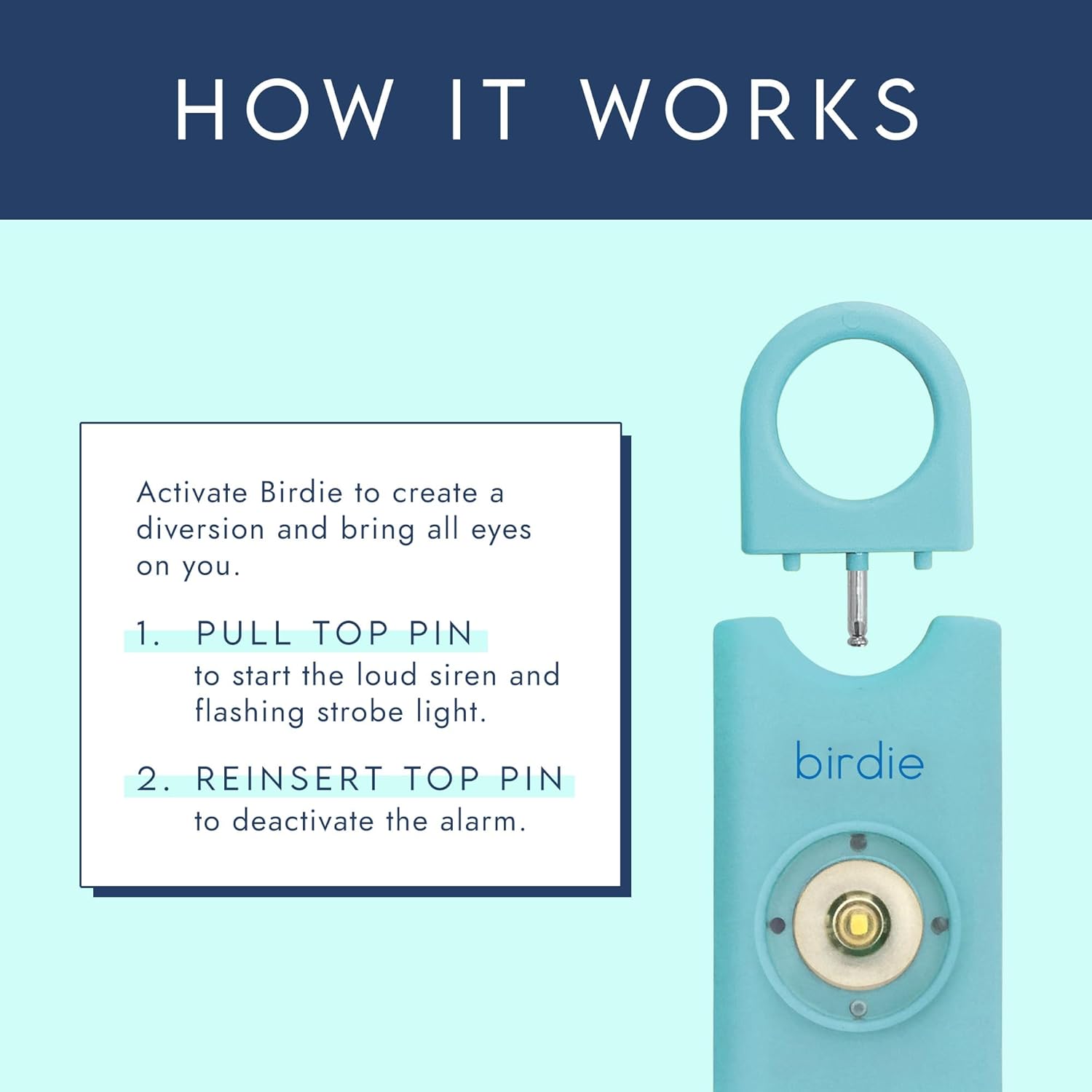 She’s Birdie Personal Safety Alarm for Women - Loud Siren & Strobe Light | Key Chain in Aqua