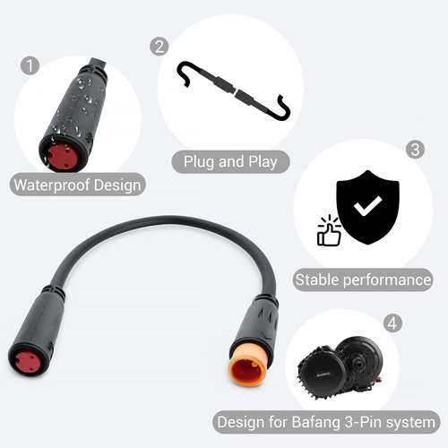 Electric Bike Brake Adapter Cable for BAFANG Ebike System, 2-Pin Female to 3-Pin Male, 5.9 inches, Black(2 PCS)