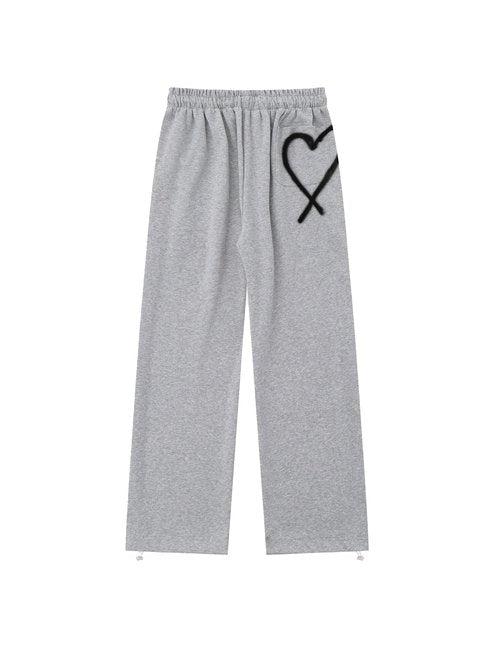 Aelfric Eden Wide Leg Sweatpants Women Baggy Graffiti Heart Lounge Pants with Pockets Grey Small