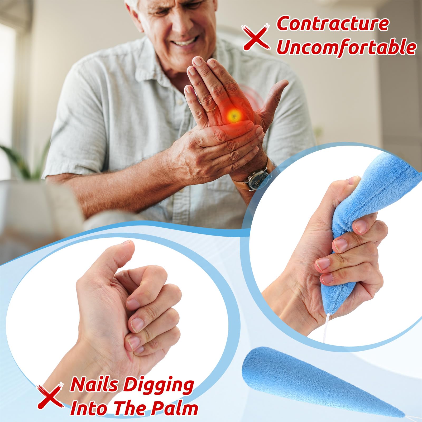 Soulchen 4 Pcs Palm Protector for Hand Carrot Shape Contracture Cushion with Wands, Support Finger Open Prevent Hand Contracture for Parkinson Dementia Arthritis