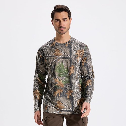 LOOGU Men's Camo Hunting Shirt - Lightweight Long Sleeve Camouflage Shirt for Fishing & Hiking