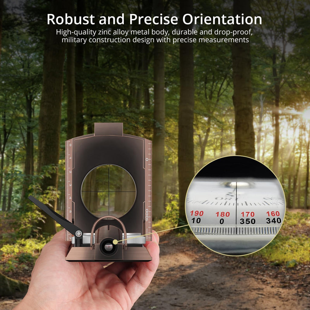 Anbte Compass Hiking Survival, IP65 Waterproof Metal Compass with Sighting Clinometer and Carry Bag, Multifunctional, Professional, for Camping Hunting Hiking Navigation, Bronze