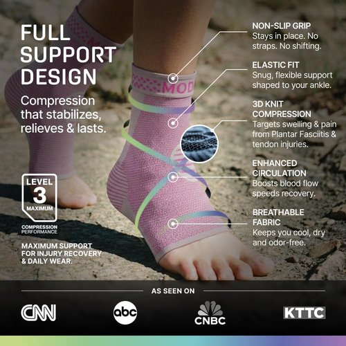 Modvel Ankle Brace - Compression Sleeve for Sprains & Tendonitis Relief | Unisex Support for Running & Sports