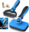 Skiennix Self-Cleaning Slicker Brush Set - Pet Grooming Rake & Flea Comb for Dogs, Cats & Horses | Blue