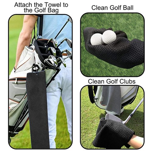 DYJYBMY Swing Swear Repeat Funny Golf Towel, Embroidered Black Golf Towel with Clip, Perfect Golf Birthday Gifts for Husband, Dad, Wife, Mom