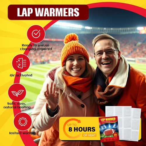 Foilswirl 6 Pcs Lap Warmers Largest Warmers with Adhesive Backing 16" x 10" Air Activated Heat Packs 8 Hours Long Lasting Disposable Lap Warmer for Camping Outdoor Sporting Events Cold Weather