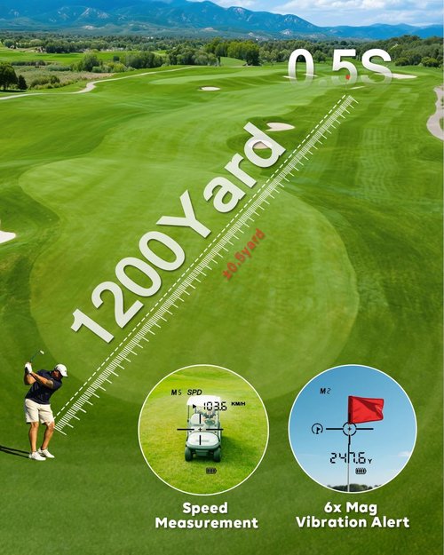 Golf Range Finder with Slope | 1200 Yards, 6X Magnification, Magnetic, Rechargeable - Perfect for Men