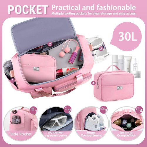 FIORETTO Women's Gym Duffle Bag - 30L Capacity with Shoe Compartment | Perfect for Travel & Sports